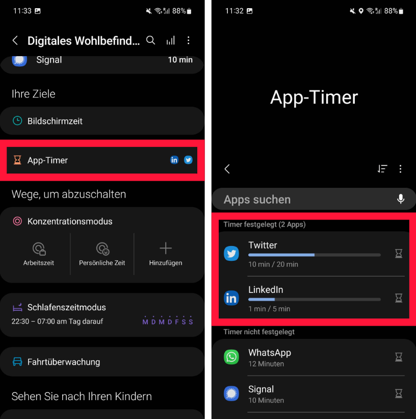 Digital Detox: App-Timer bei Android.